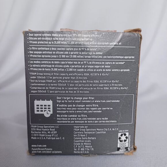 FRAM Ultra Synthetic Oil Filter, XG3614, 20K Mile Replacement Engine Oil Filter - Picture 6 of 6